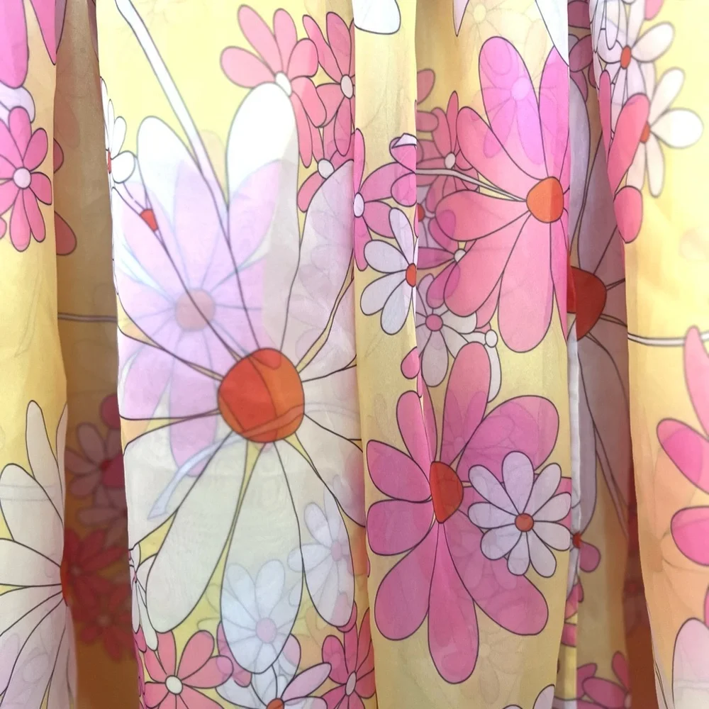 Rare Selkie Yellow Floral Midi Dress with Pink & White Daisies - Picture 6 of 6
